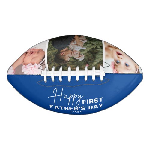 Happy First Fathers Day 3 Photo Collage Blue Football