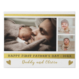 Happy First Father's Day 3 Photo Collage Faux Canvas Print