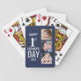 Happy First Father's Day 3 Photo Collage Navy Blue Playing Cards