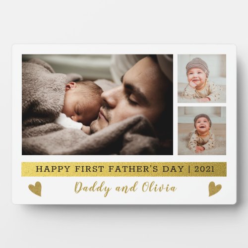 Happy First Fathers Day 3 Photo Collage Plaque