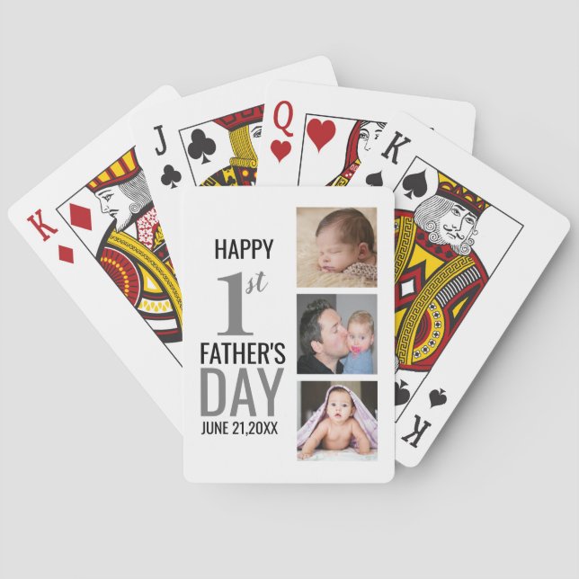 Happy First Father's Day 3 Photo Collage Poker Cards (Back)