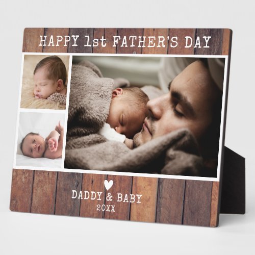 Happy First Fathers Day 3 Photo Collage Wood Plaque