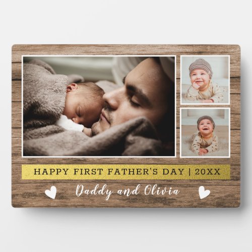 Happy First Fathers Day 3 Photo Collage Wood Plaque