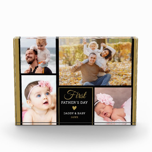Happy First Father's Day 4 Photo Black And Gold (Front)