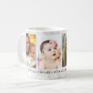Happy First Father's Day 4 Photo Collage Marble Coffee Mug