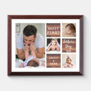 Happy First Father's Day 4 Photo Collage Wood Award Plaque