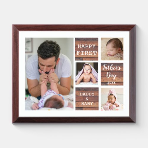 Happy First Fathers Day 4 Photo Collage Wood  Award Plaque