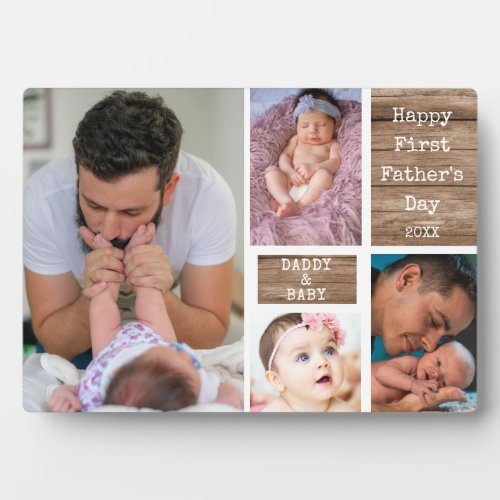  Happy First Fathers Day 4 Photo Collage  Wood Plaque