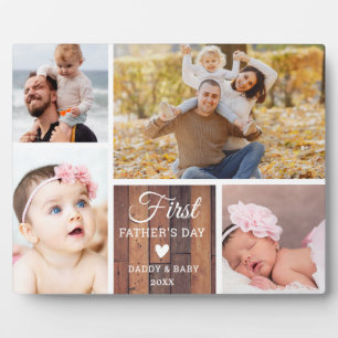 Happy First Father's Day 4 photo Collage Wood Plaque