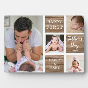 Happy First Father's Day 4 Photo Collage Wood Plaque