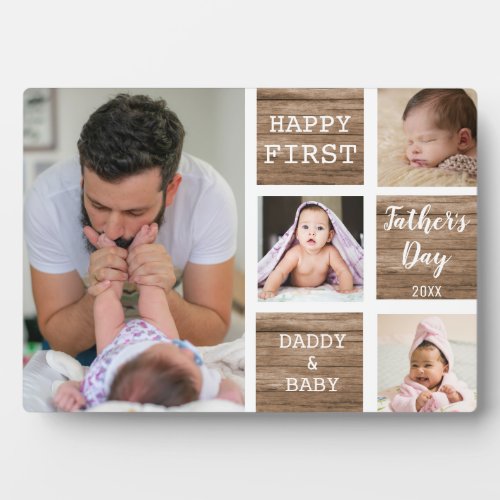 Happy First Fathers Day 4 Photo Collage  Wood  Plaque