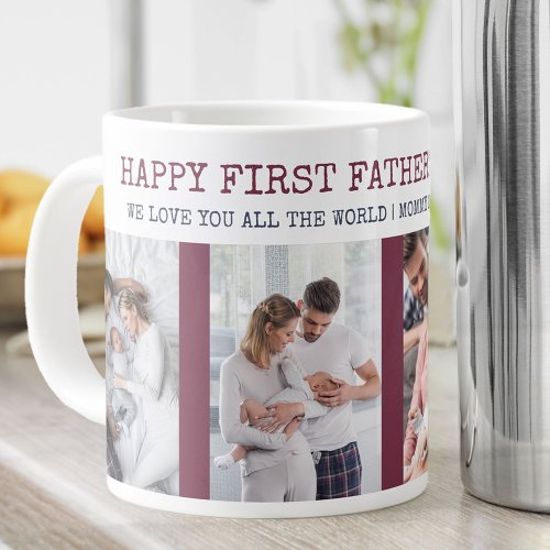 Happy First Fathers Day 4 Photo Maroon  Navy Giant Coffee Mug