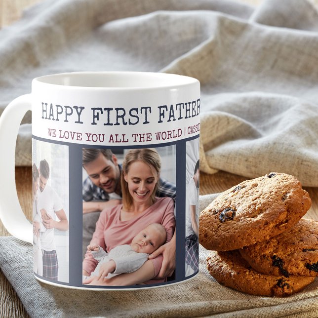 Happy First Fathers Day 4 Photo Personalized Coffee Mug (Creator Uploaded)