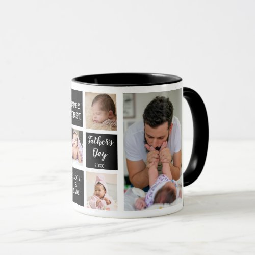 Happy First Fathers Day 5 Photo Collage Black Mug