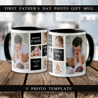 Happy First Father's Day 5 Photo Collage Black Mug