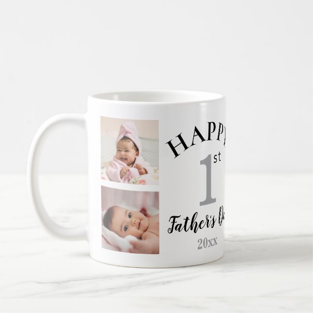 Happy First Father's Day 5 Photo Collage  Coffee Mug (Left)