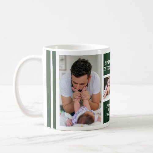 Happy First Fathers Day 5 Photo Collage Green Coffee Mug