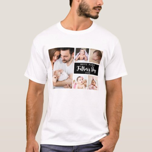 Happy First Fathers Day 5 Photo Collage  New Dad  T_Shirt