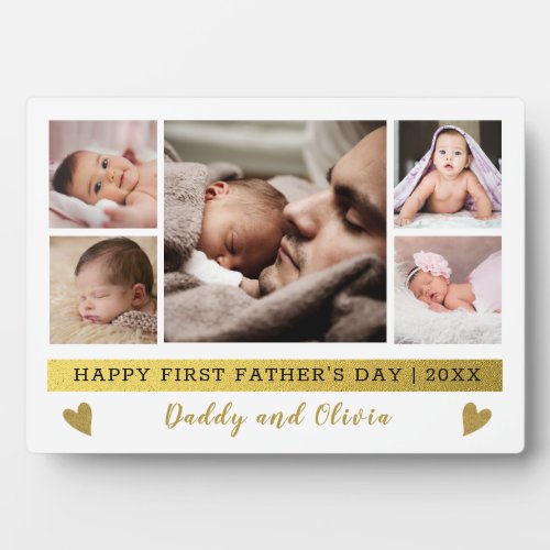 Happy First Fathers Day 5 Photo Collage Plaque