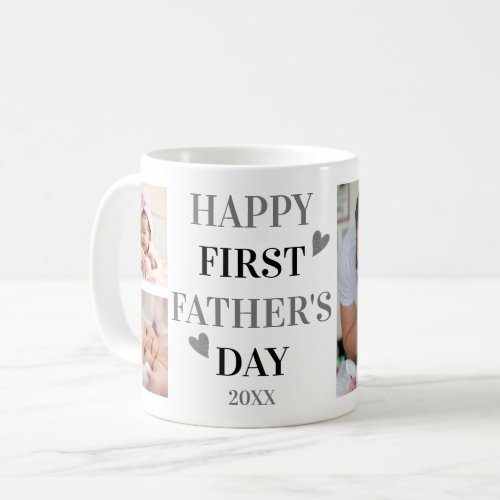 Happy First Fathers Day 5 Photo Collage Silver   Coffee Mug