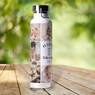 Happy First Father's Day 5 Photo Collage Water Bottle