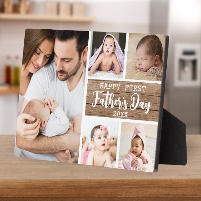 Happy First Father's Day 5 Photo Collage Wood  Plaque (Creator Uploaded)