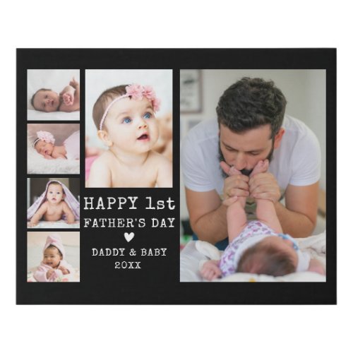 Happy First Fathers Day 6 Photo Collage Black Faux Canvas Print