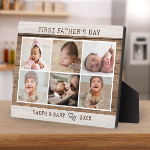 Happy First Father's Day 6 Photo Collage Wood 5x7 Plaque
