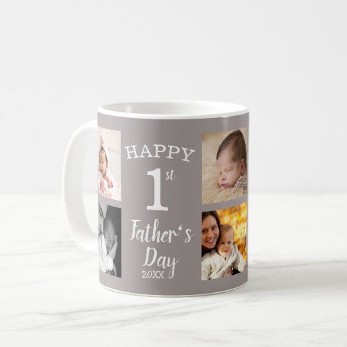 Happy First Fathers Day 8 Family Photo Collage Coffee Mug