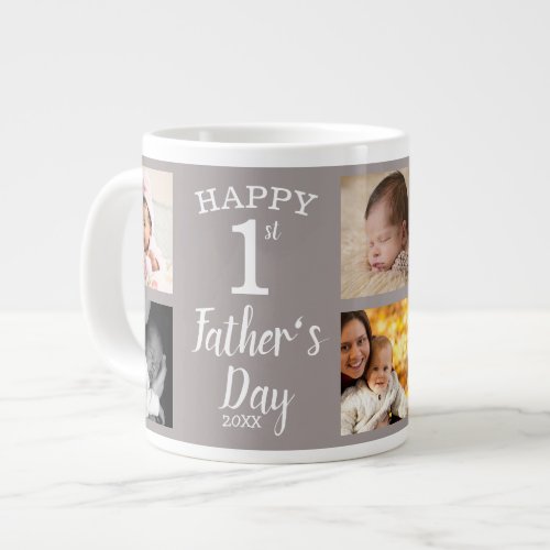 Happy First Fathers Day 8 Family Photo Collage Giant Coffee Mug