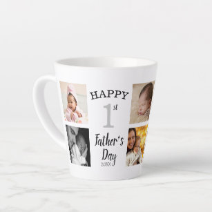 Happy First Father's Day 8 Family  Photo Collage Latte Mug