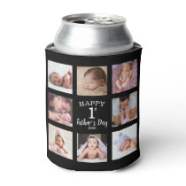 Happy First Father's Day 8 Photo Collage Black   Can Cooler