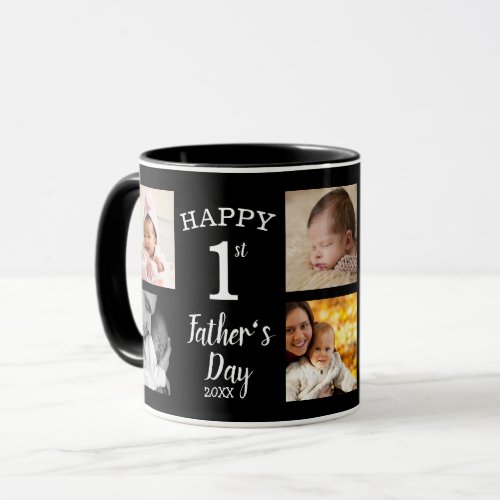 Happy First Fathers Day 8 Photo Collage Black Mug