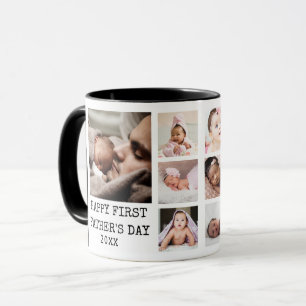 Happy First Father's Day 8 Photo Collage Black Mug