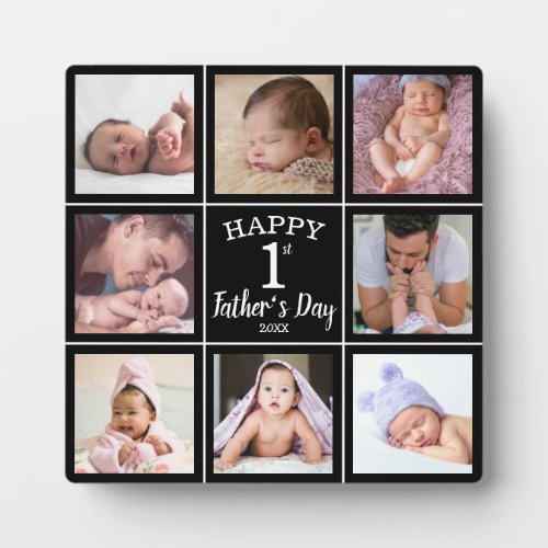 Happy First Fathers Day 8 Photo Collage Black Plaque