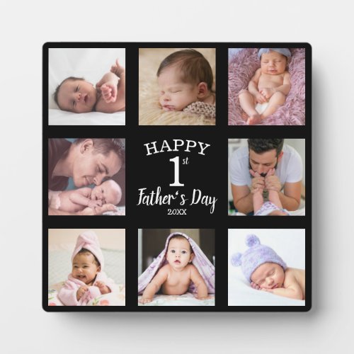 Happy First Fathers Day 8 Photo Collage Black Plaque