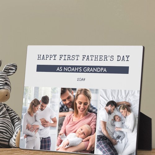 Happy First Fathers Day as Grandpa _ 3 Photo Plaque