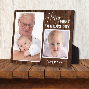 Happy First Father's Day As Poppy Wood 2 Photo Plaque