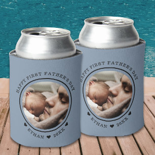 Happy First Father's Day Baby Photo Gray New Dad  Can Cooler