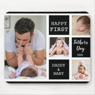 Happy First Father's Day Black 4 Photo Collage Mouse Pad