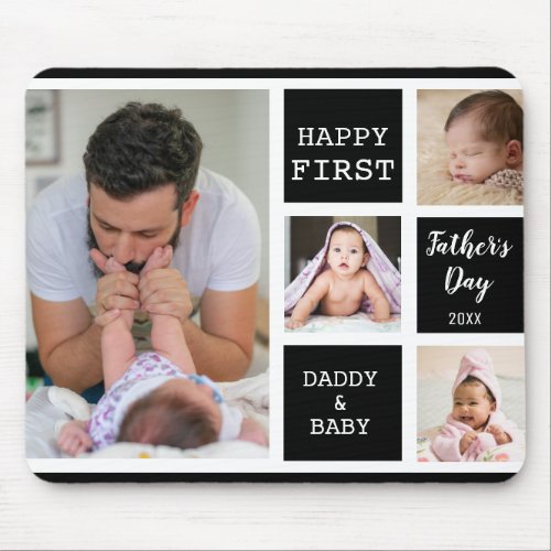Happy First Fathers Day Black 4 Photo Collage   Mouse Pad