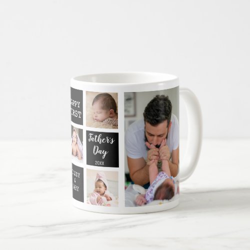 Happy First Fathers Day Black 5 Photo Collage Coffee Mug