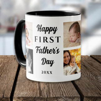 Happy First Father's Day Black 8 Photo Collage Dad Mug