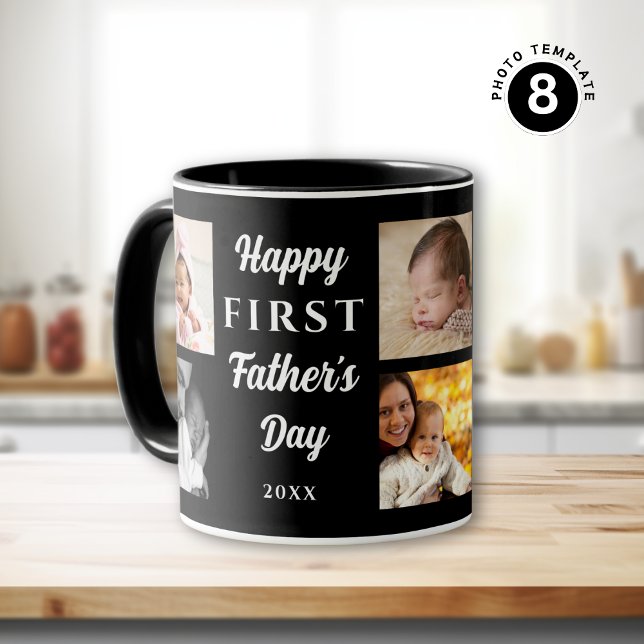 Happy First Father's Day Black 8 Photo Collage  Mug (Creator Uploaded)