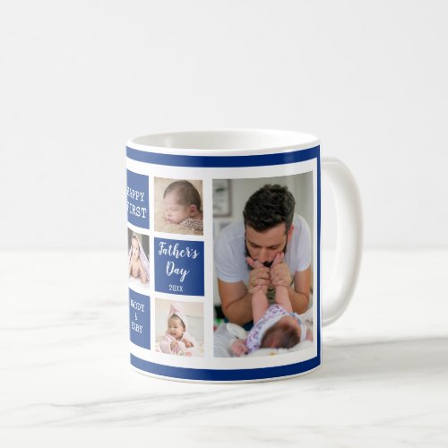 Happy First Fathers Day Blue 5 Photo Collage Coffee Mug