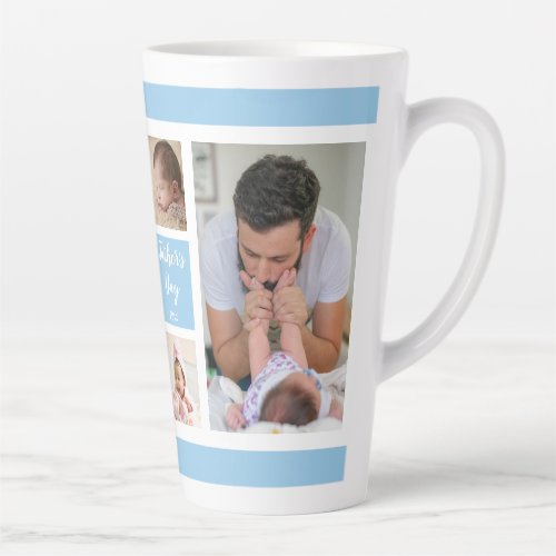 Happy First Fathers Day Blue 5 Photo Collage   Latte Mug