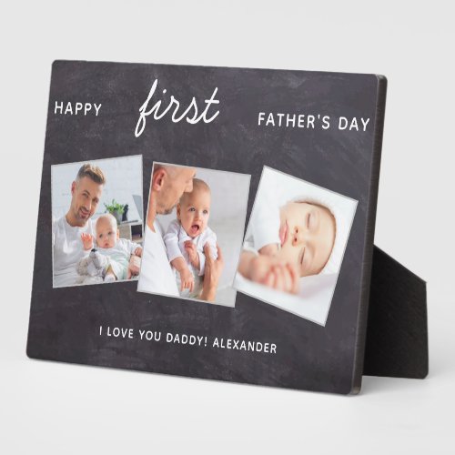 Happy First Father's Day Custom 3 Photo New Dad Plaque - Surprise dad this fathers day with a personalized 3 photo plaque.  
"Happy FIRST Fathers Day " Personalize this dad plaque with favorite photos, message and name.. Visit our collection for the best dad father's day gifts and personalized dad gifts. COPYRIGHT © 2020 Judy Burrows, Black Dog Art - All Rights Reserved. Happy First Father's Day Custom 3 Photo New Dad plaque