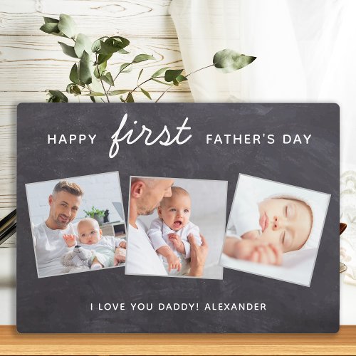 Happy First Fathers Day Custom 3 Photo New Dad Plaque