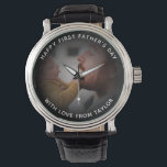 Happy First Father's Day Custom Message & Photo Watch<br><div class="desc">Celebrate a new dad's first Father's Day with this personalized "Happy First Father's Day" photo watch. This elegant and sentimental timepiece features a touching photo of father and child on the watch face, accompanied by an editable heartfelt message: "Happy First Father's Day" at the top and a personal message at...</div>