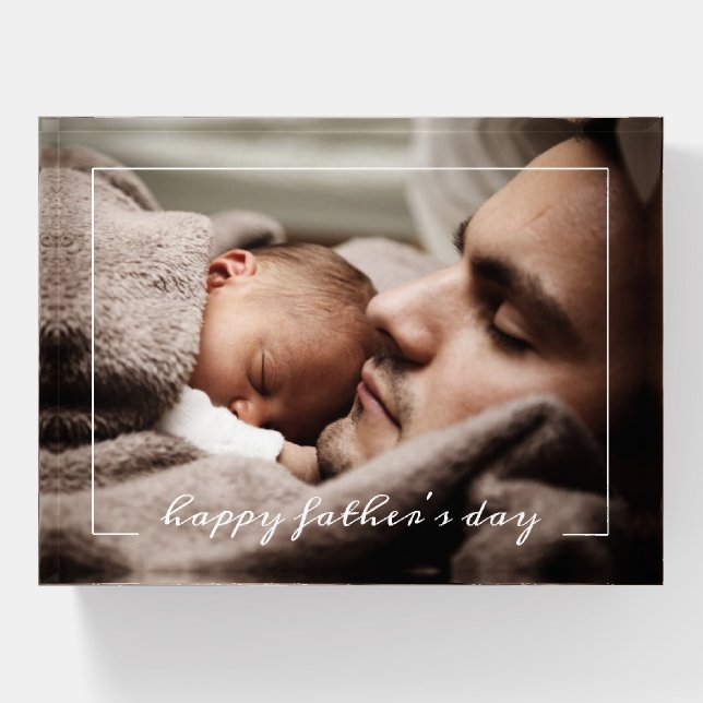 Happy First Father's Day Custom Newborn Photo Paperweight (Front)